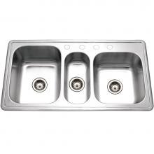 Hamat EDI-4222TT-4-1 - Topmount Stainless Steel 4-Hole Triple Bowl Kitchen Sink