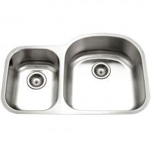 Hamat ENT-3321DDL-20 - Undermount Stainless Steel 30/70 Double Bowl Kitchen Sink, Small Bowl Left, 18 Gauge