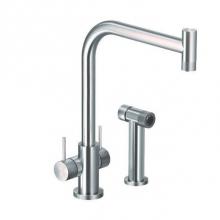 Hamat KNDH-2000-BSS - Contemporary Dual Kitchen Faucet in Brushed Stainless Steel with sidepray