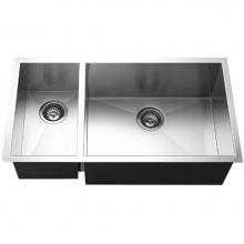 Hamat PRI-3318DL - Undermount Stainless Steel 70/30 Double Bowl Kitchen Sink, Prep bowl left