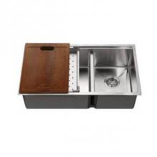 Hamat REN-16-3218D - Dual Level Undermount 16GA Stainless Steel Single Bowl Sink with Sliding Platform