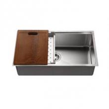 Hamat REN-16-3218S - Dual Level Undermount 16GA Stainless Steel Single Bowl Sink with Sliding Platform