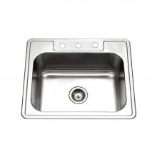 Hamat REV-2522ST-8-3-20 - Topmount Stainless Steel 3-hole Single Bowl Kitchen Sink, 8'' Deep