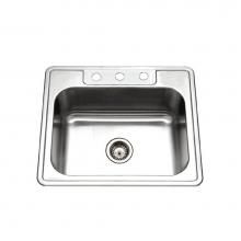 Hamat REV-2522ST-9-3-1 - Topmount Stainless Steel 3-hole Single Bowl Kitchen Sink, 9'' Deep