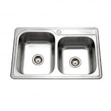 Hamat REV-3322DRT-1-1 - Topmount Stainless Steel 1-hole 60/40 Double Bowl Kitchen Sink