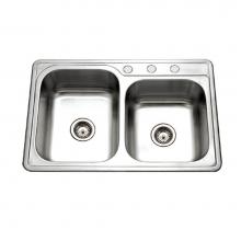 Hamat REV-3322DRT-3-1 - Topmount Stainless Steel 3-hole 60/40 Double Bowl Kitchen Sink