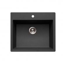 Hamat SIO-2317ST-BL - SiOStone 25'' Granite Topmount Single Bowl Kitchen Sink, Black