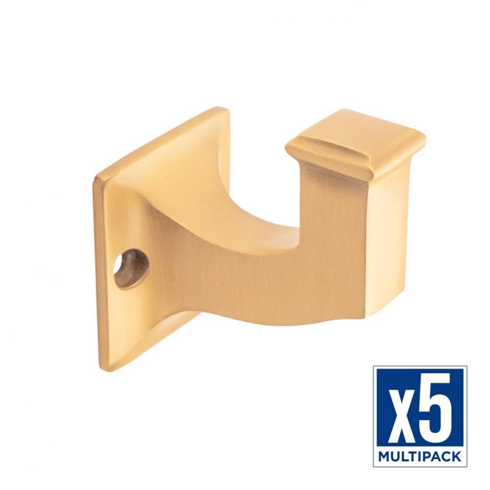 Studio II Collection Hook 1-1/8 Inch Center to Center Brushed Golden Brass Finish (5 Pack)