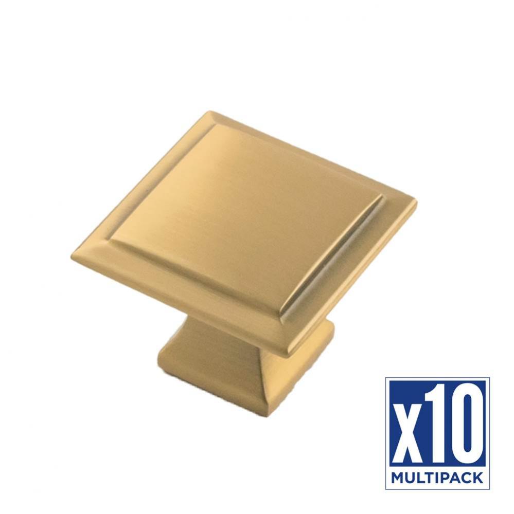 Studio II Collection Knob 1-1/4 Inch Square Brushed Golden Brass Finish (10 Pack)