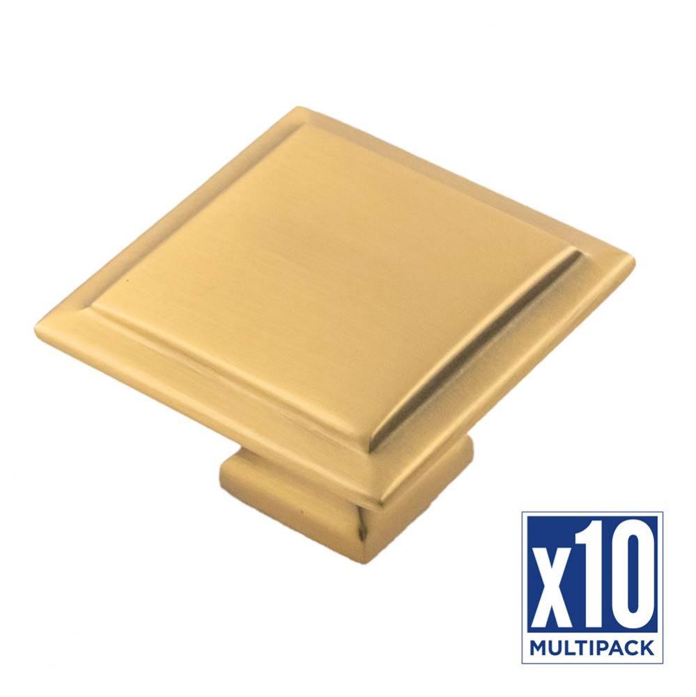 Studio II Collection Knob 1-1/2 Inch Square Brushed Golden Brass Finish (10 Pack)