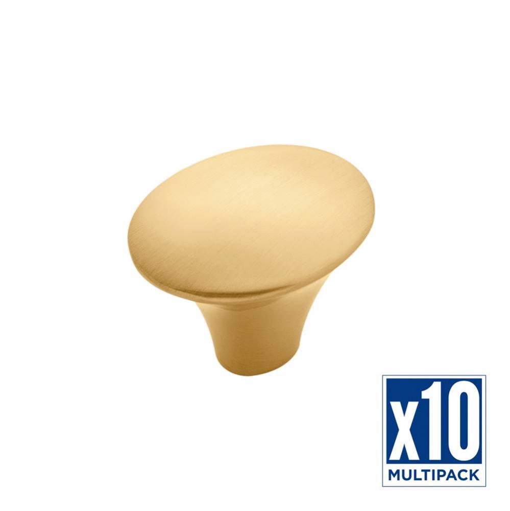 Olivet Collection Knob 1-7/16 Inch x 1-1/8 Inch Oval Brushed Golden Brass Finish (10 Pack)