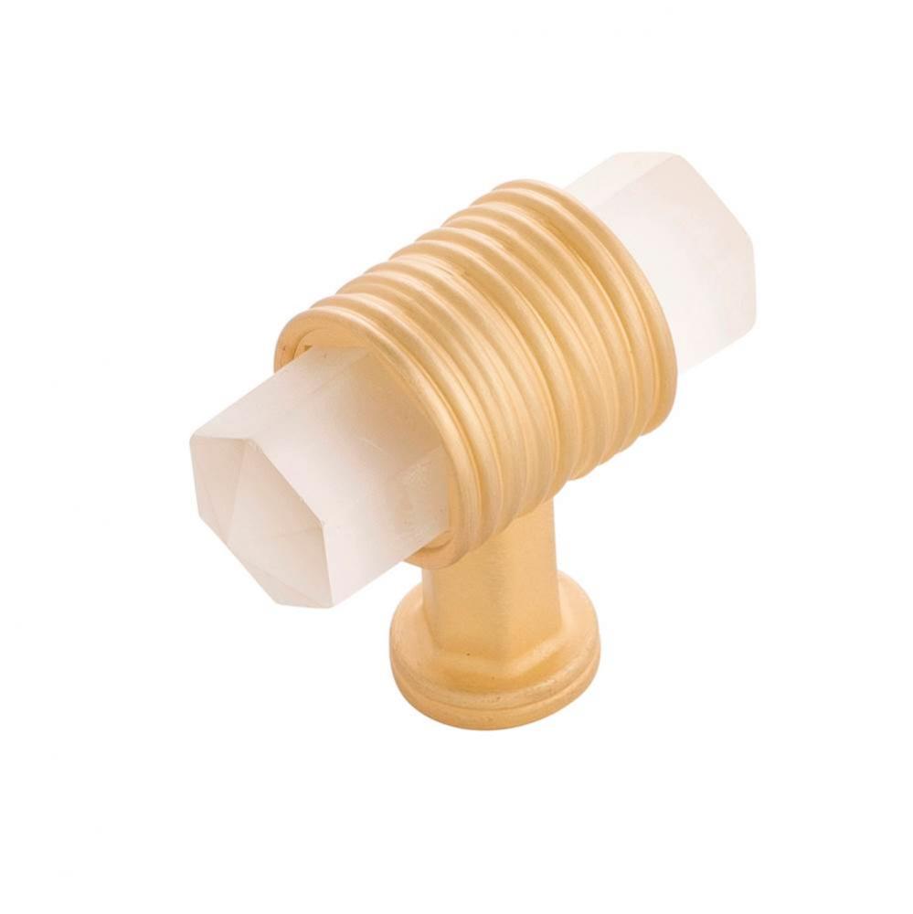 Chrysalis Collection T-Knob 1-7/8 Inch x 3/4 Inch Brushed Golden Brass with Frosted Glass Finish (