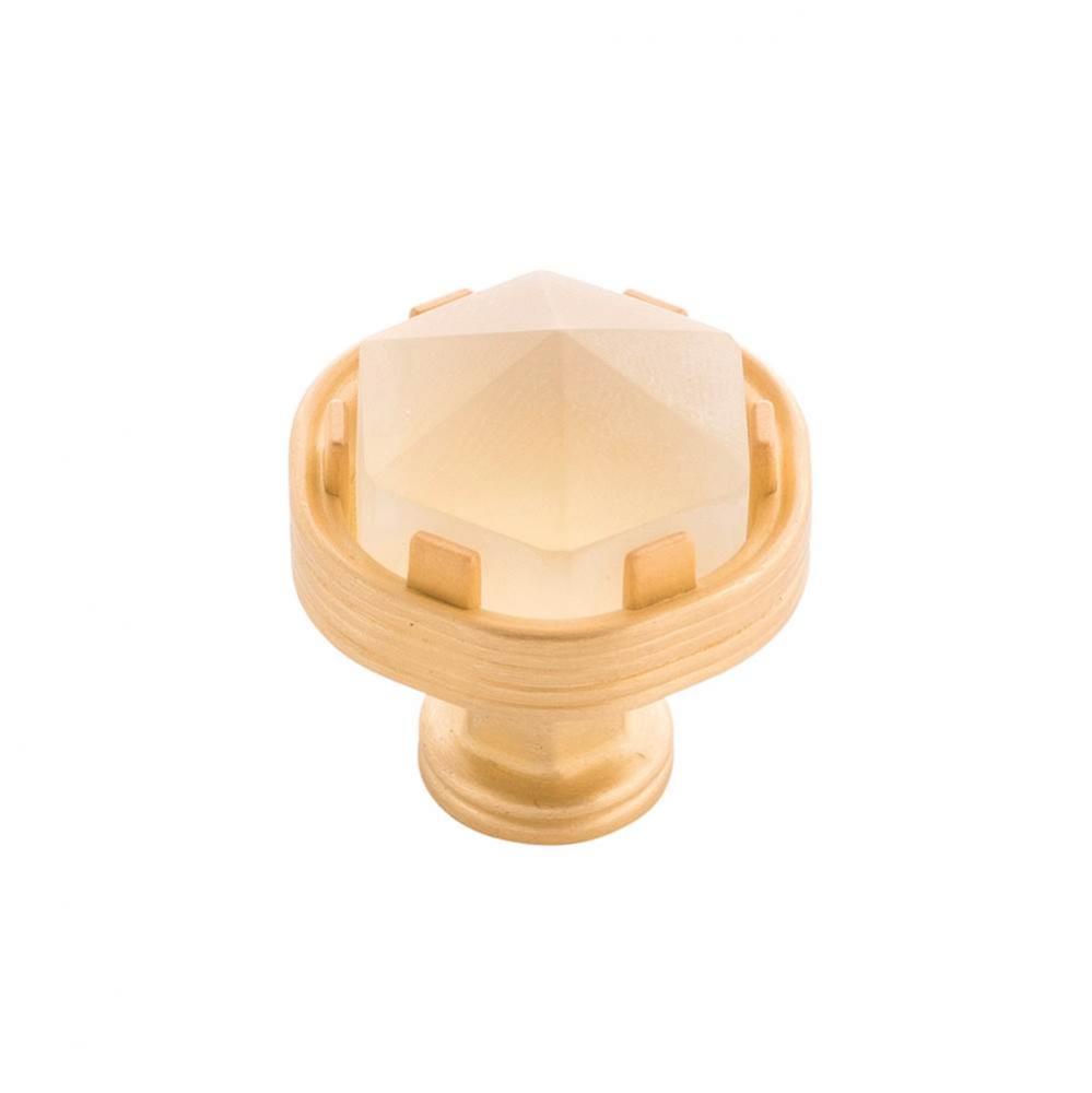 Chrysalis Collection Knob 1-3/16 Inch Diameter Brushed Golden Brass with Frosted Glass Finish (10