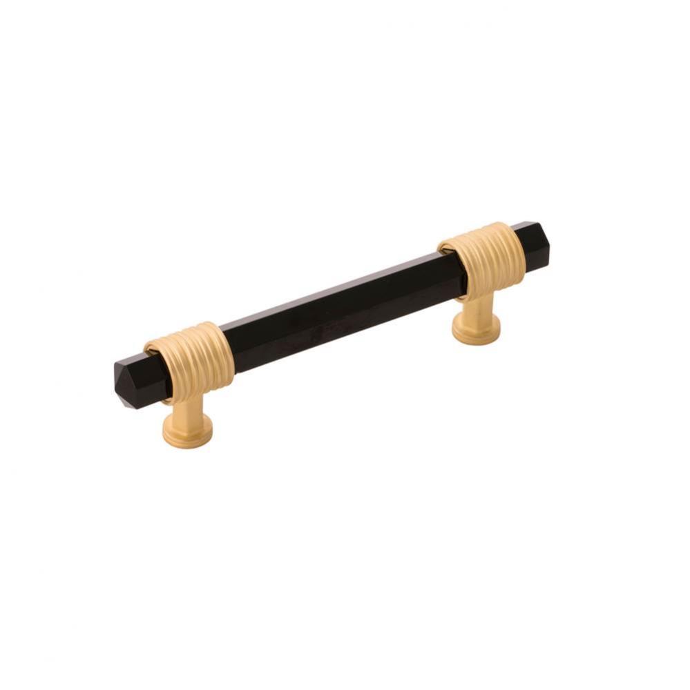 Chrysalis Collection Pull 3-3/4 Inch (96mm) Center to Center Brushed Golden Brass with Opaque Blac