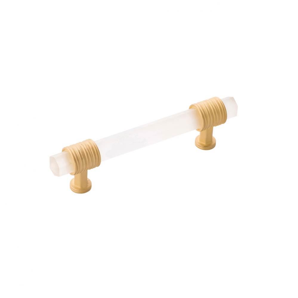 Chrysalis Collection Pull 3-3/4 Inch (96mm) Center to Center Brushed Golden Brass with Frosted Gla