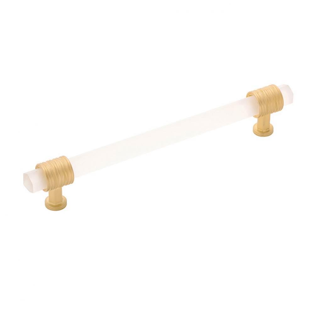Chrysalis Collection Pull 6-5/16 Inch (160mm) Center to Center Brushed Golden Brass with Frosted G