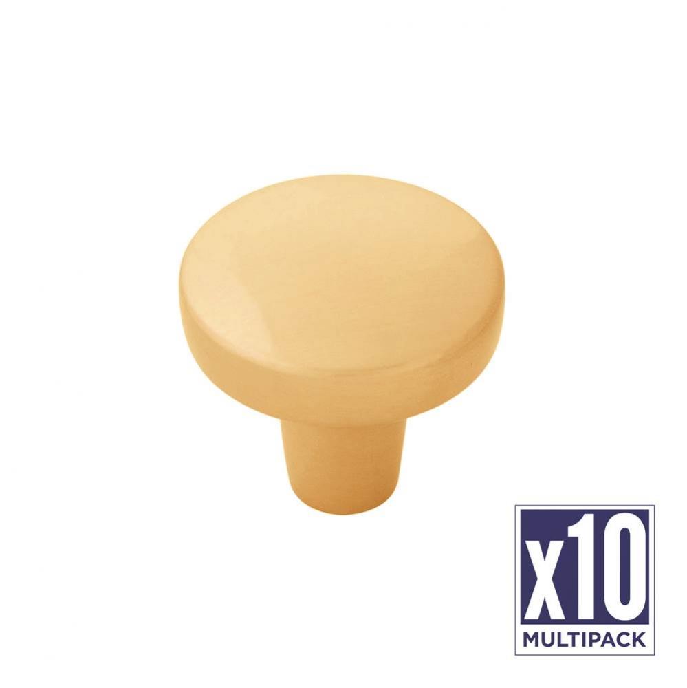 Emerge Collection Knob 1-5/16 Inch Diameter Brushed Golden Brass Finish (10 Pack)