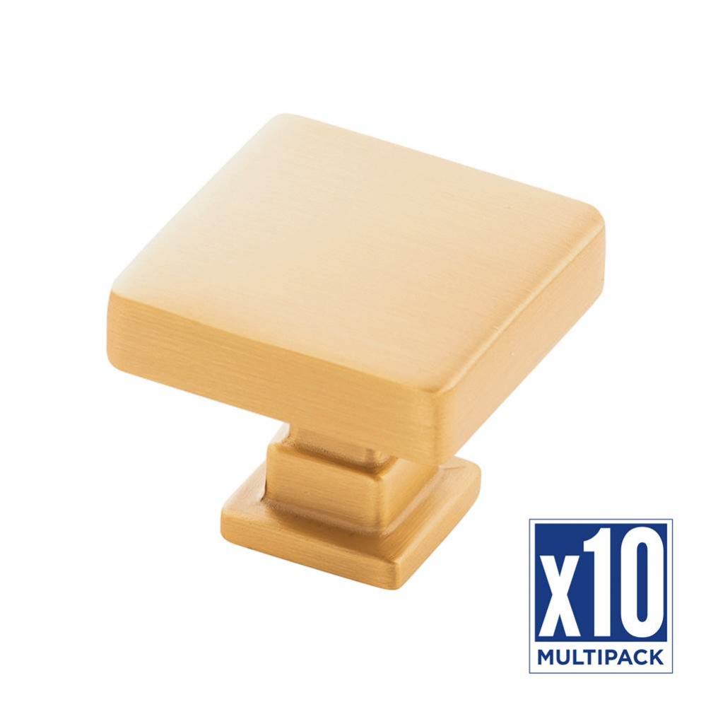 Brighton Collection Knob 1-1/4 Inch Square Brushed Golden Brass Finish (10 Pack)