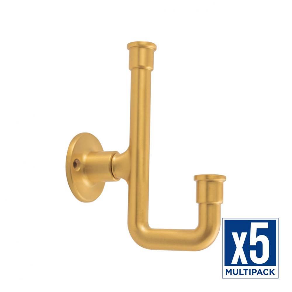 Urbane Collection Hook 1-1/4 Inch Center to Center Brushed Golden Brass Finish (5 Pack)