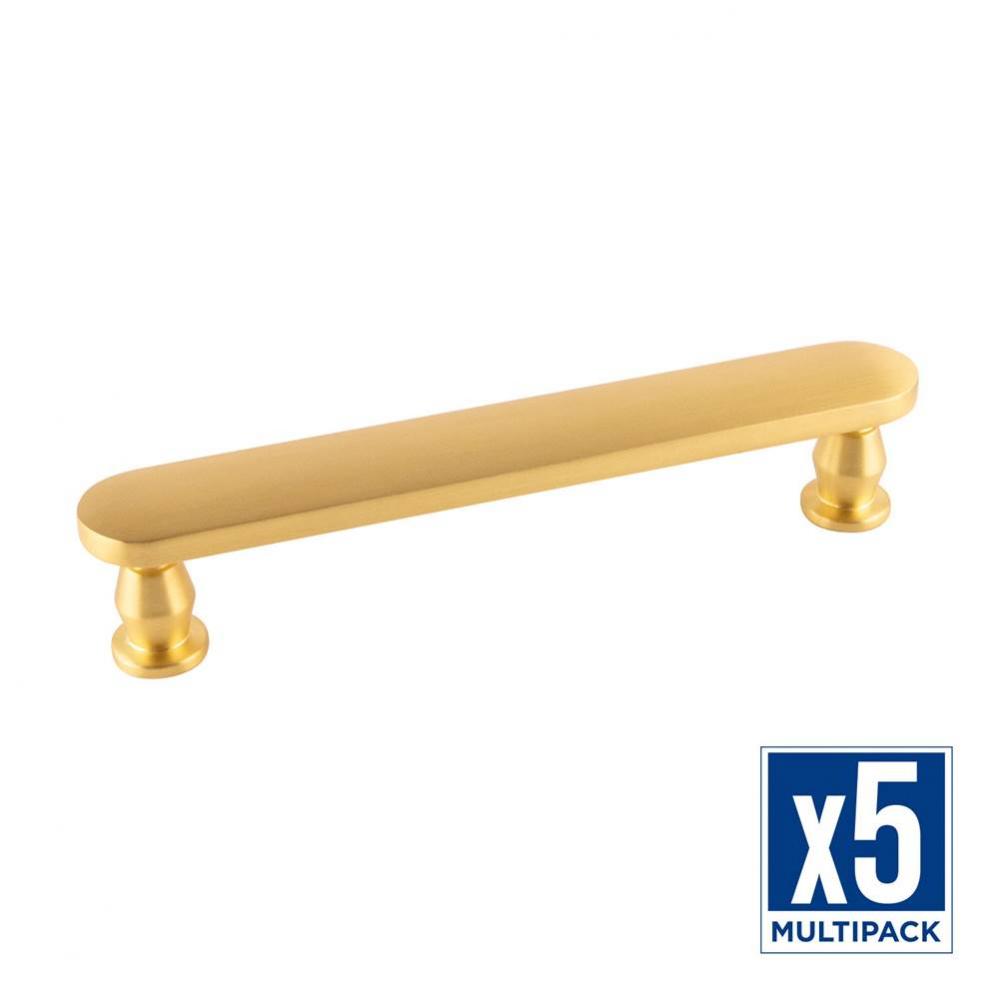 Anders Collection Pull 5-1/16 Inch (128mm) Center to Center Brushed Golden Brass Finish (5 Pack)