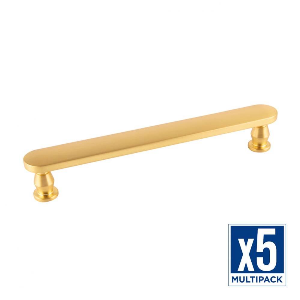 Anders Collection Pull 6-5/16 Inch (160mm) Center to Center Brushed Golden Brass Finish (5 Pack)