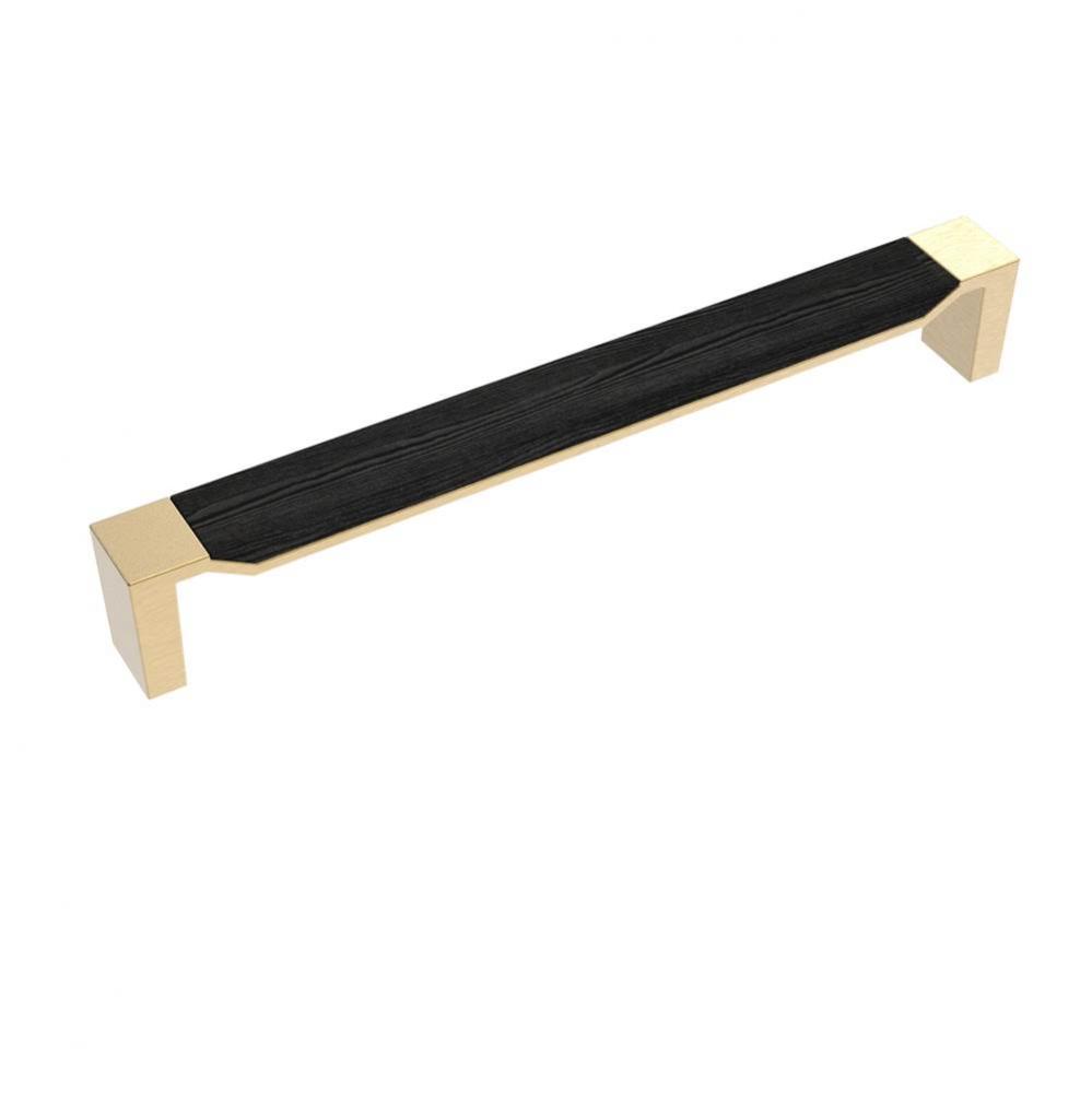 Fuse Collection Appliance Pull 12 Inch Center to Center Brushed Golden Brass with Black Wood Finis