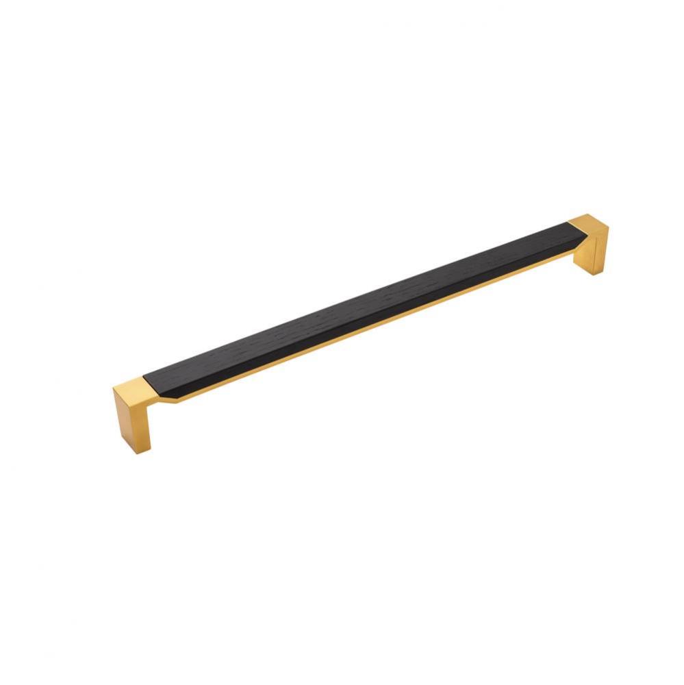 Fuse Collection Appliance Pull 18 Inch Center to Center Brushed Golden Brass with Black Wood Finis