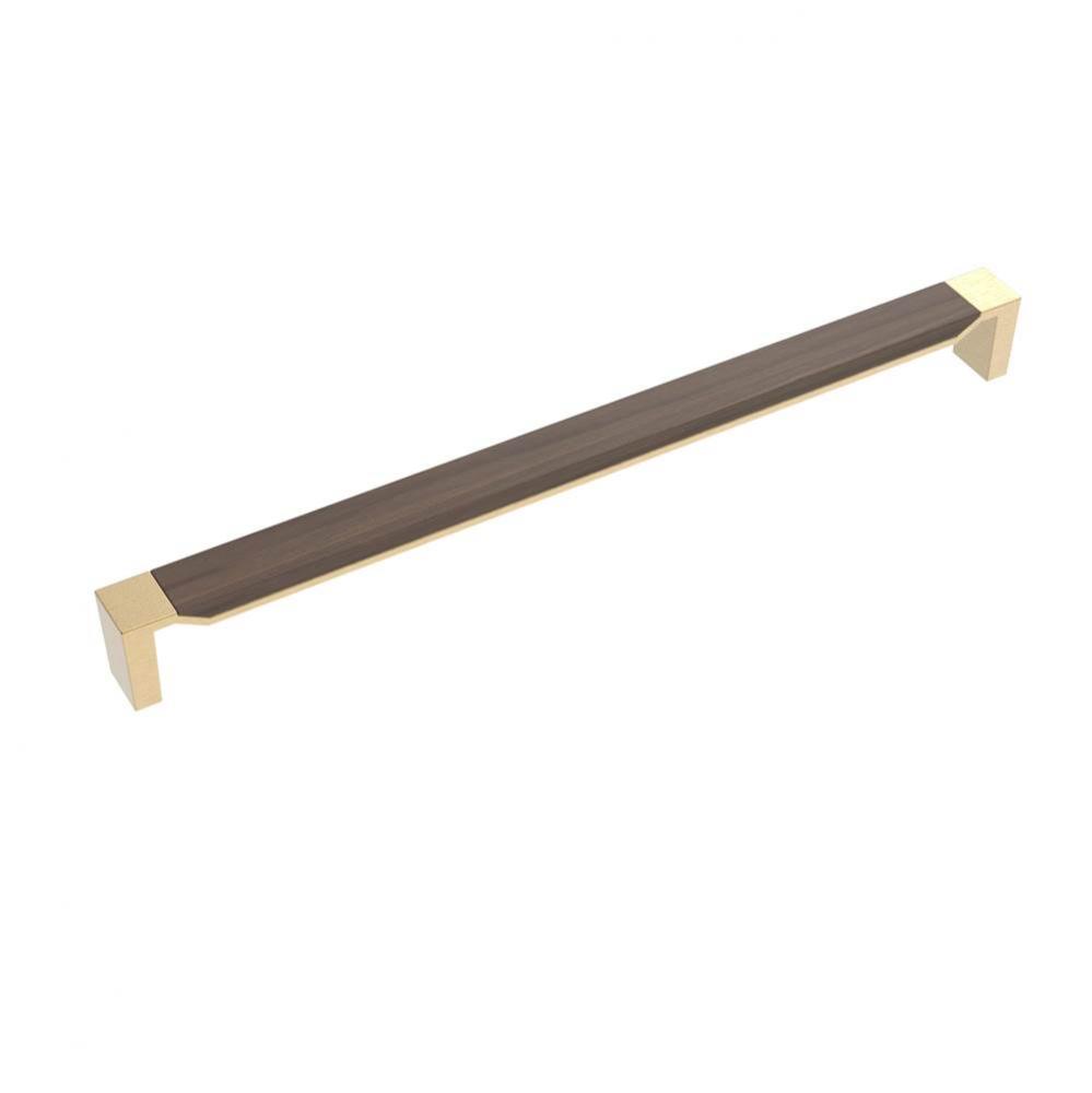 Fuse Collection Appliance Pull 18 Inch Center to Center Brushed Golden Brass with Walnut Finish