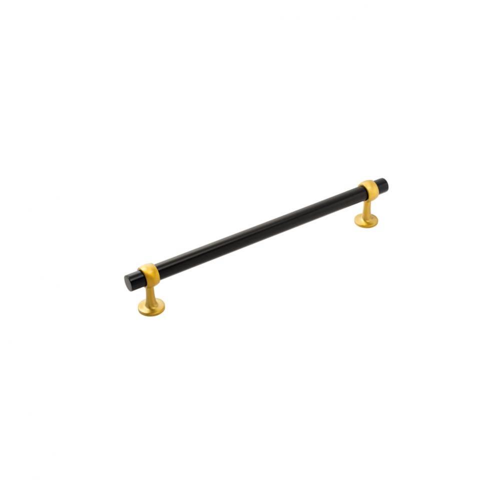 Ostia Collection Appliance Pull 12 Inch Center to Center Matte Black and Brushed Golden Brass Fini