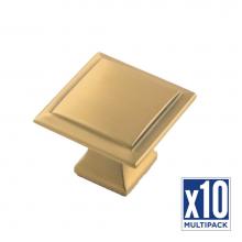 Belwith Keeler B055555-BGB-10B - Studio II Collection Knob 1-1/4 Inch Square Brushed Golden Brass Finish (10 Pack)