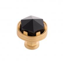 Belwith Keeler B076304GB-BGB-10B - Chrysalis Collection Knob 1-3/16 Inch Diameter Brushed Golden Brass with Opaque Black Glass Finish