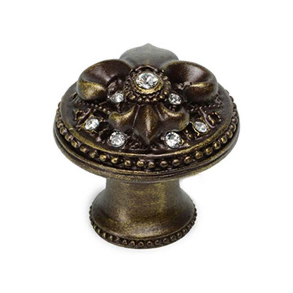 Versailles Large Round Knob Fleur De Lys w/ Swarovski Crystals