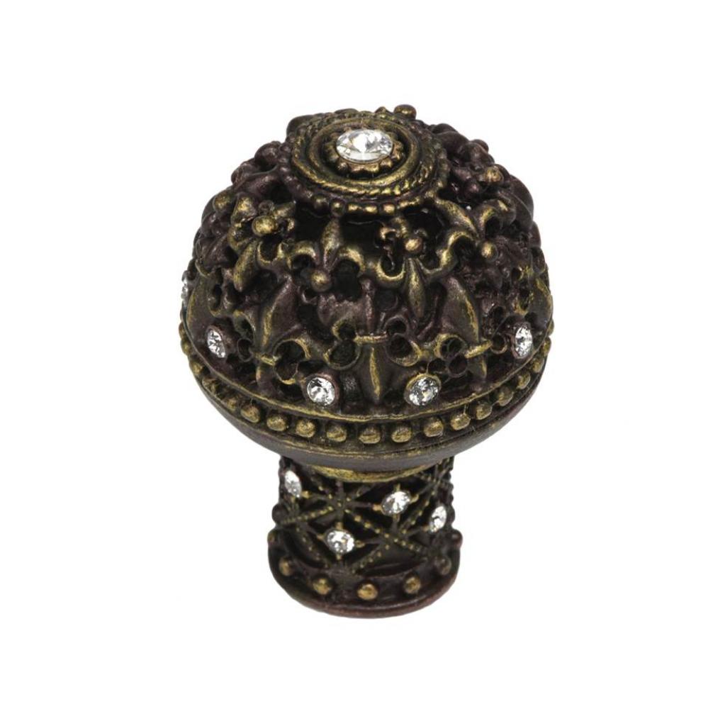 Versailles Large Round Knob Fleur De Lys Open Basket Decorative Column Foot w/ Swarovski Crystals