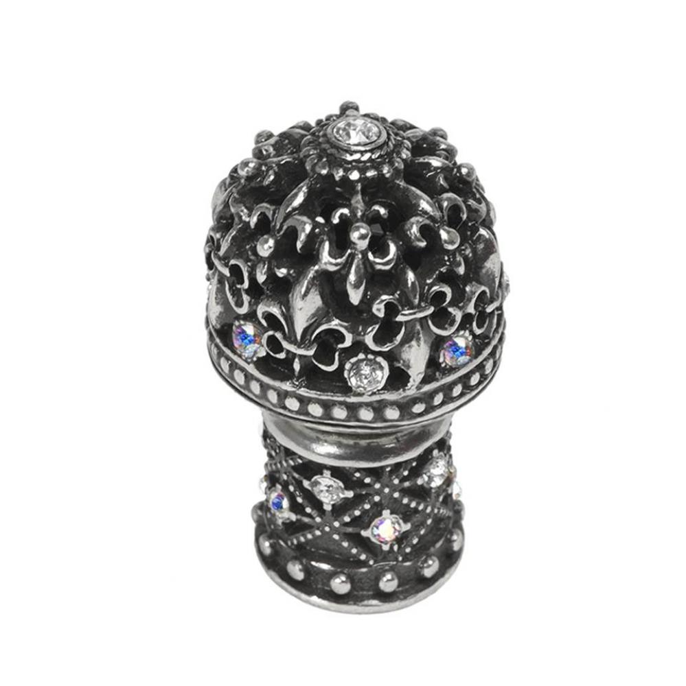 Versailles Medium Round Knob Fleur De Lys Open Basket Decorative Column Foot w/ Swarovski Crystals
