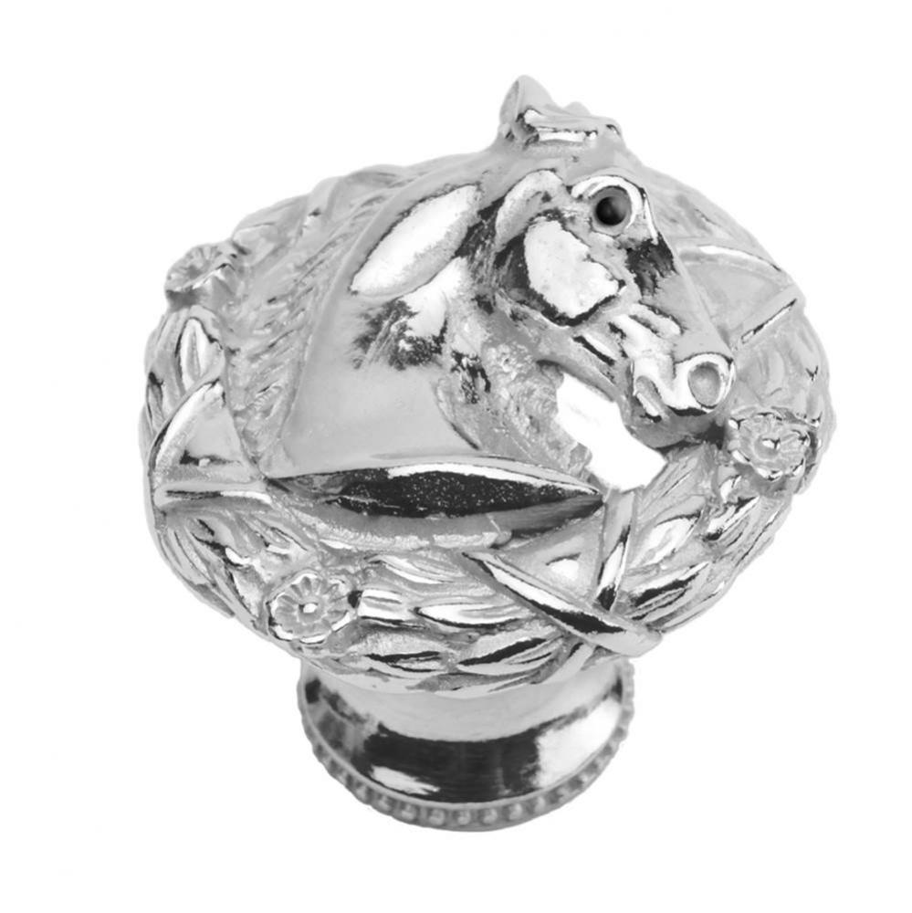 Horse In Classic Laurel Leaf Wreath Knob Right