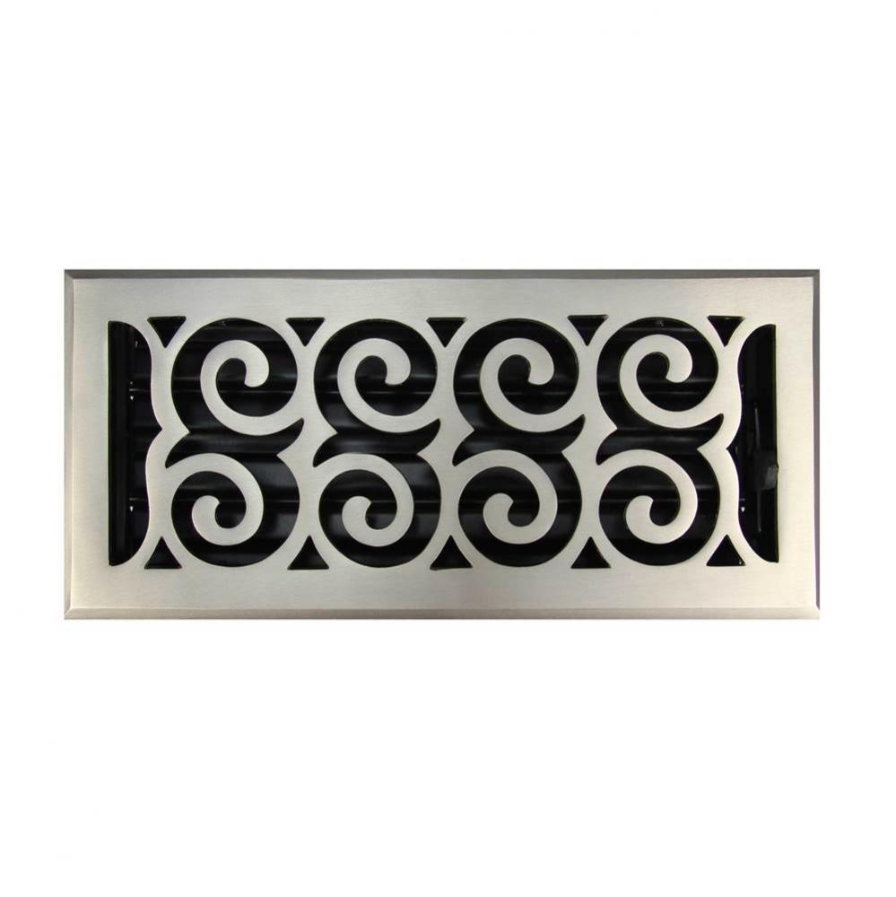 Cast Brass Vent - Any Style/Finish - 4'' x 10'', Brushed Nickel