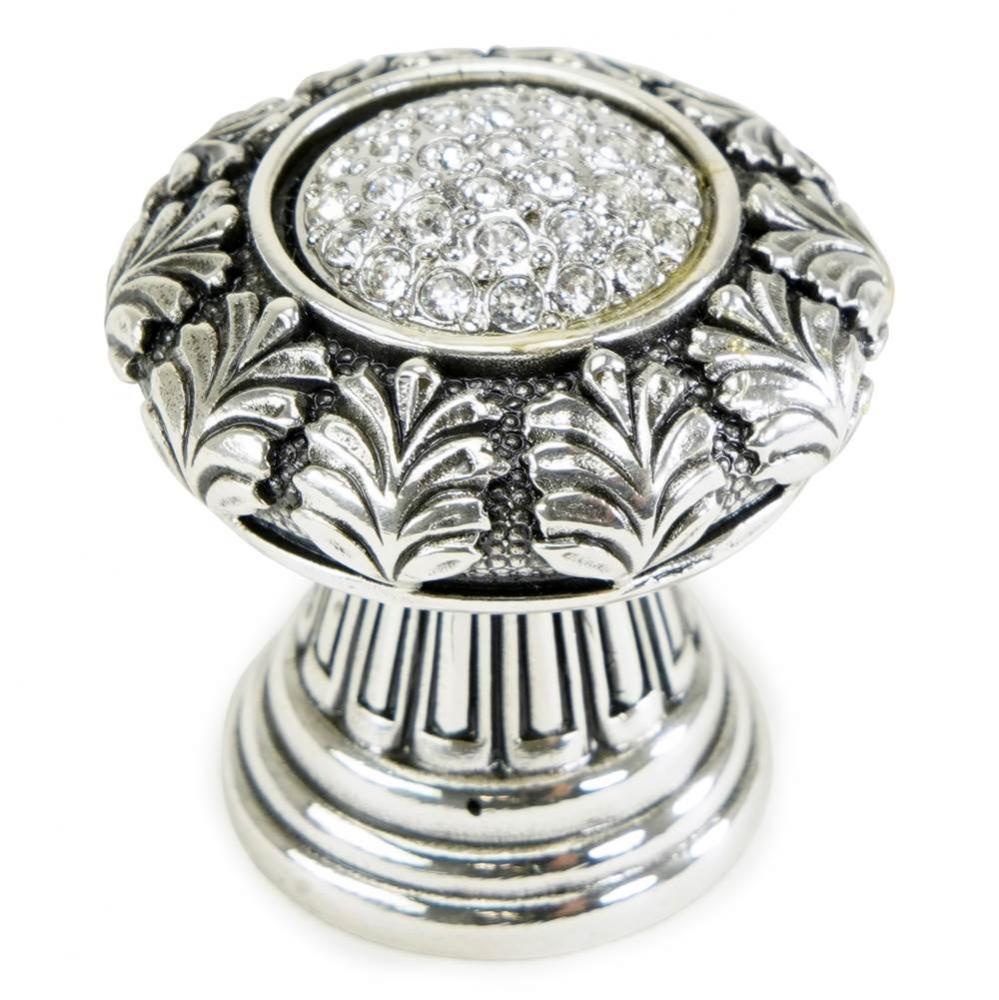 Verona Knob; Clear Crystal; Burnished Silver Finish