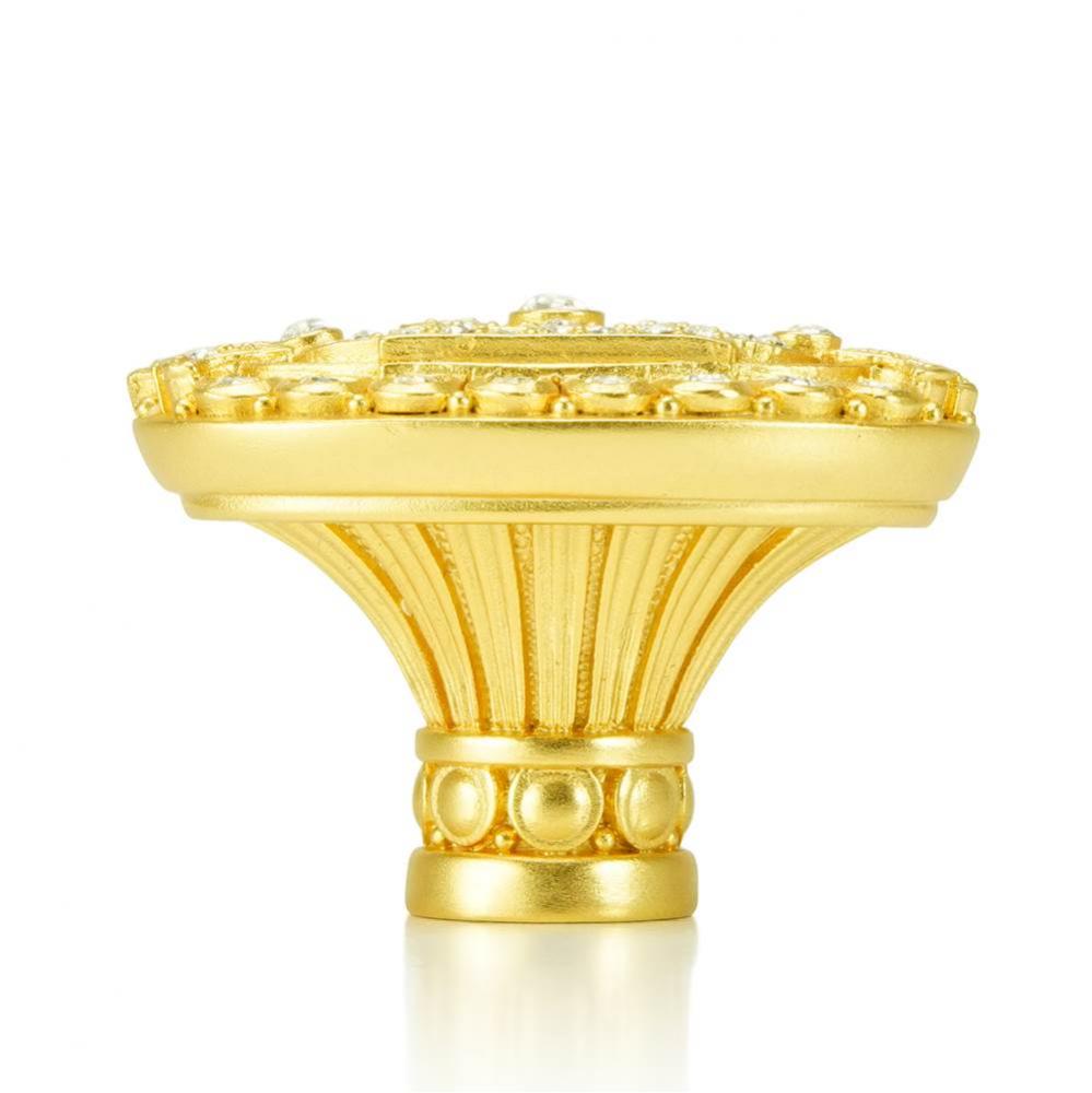 Evening Dress 2 Oval Knob; Clear Crystal Satin Gold Finish