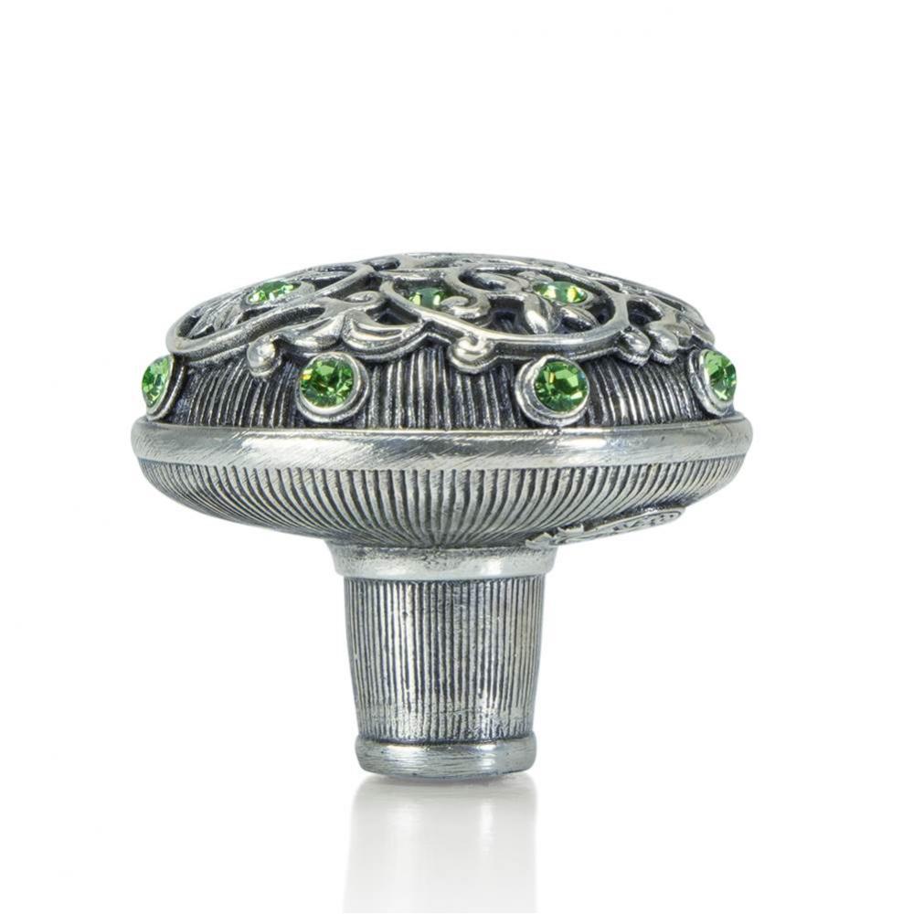 Knob; Peridot Crystal Burnish Silver Finish