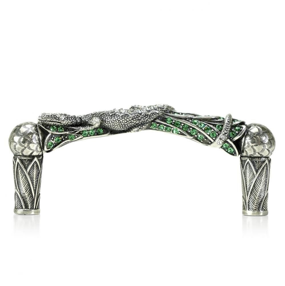 3-1/2'' C To C Bali Pull; Erinite Green and Clear Crystal Burnish Silver Finish