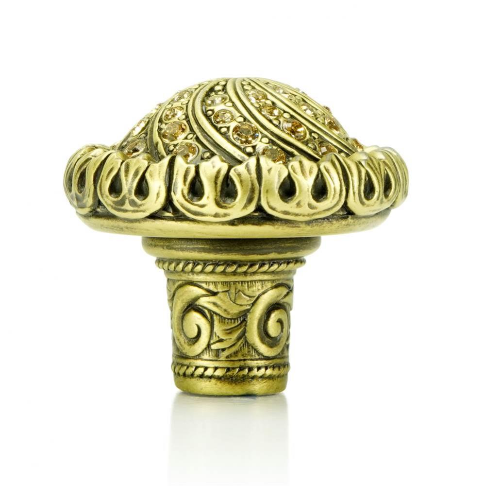 Fontainebleau Knob; Lt. Colorado Topaz Crystal Burnish Brass Finish