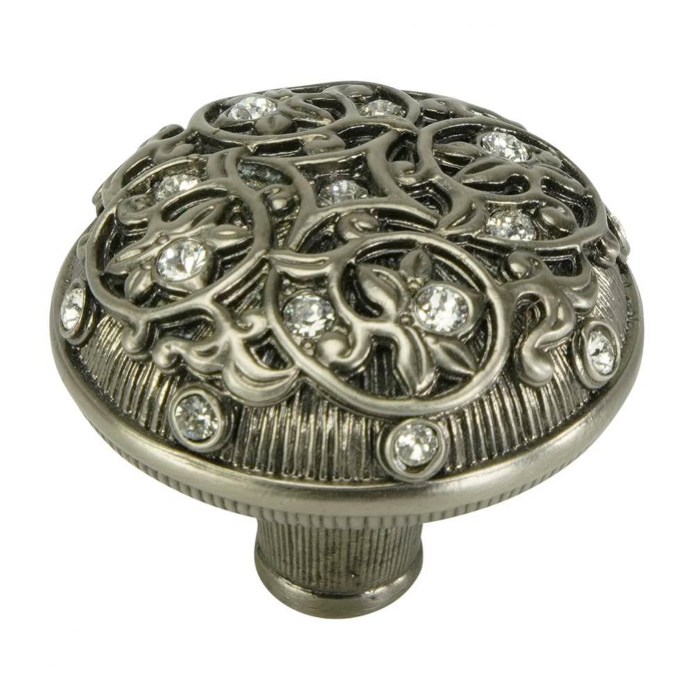 Assorted Knobs Knob Decorated With Clear Swarovski Crystals In Antique Nickel Plate