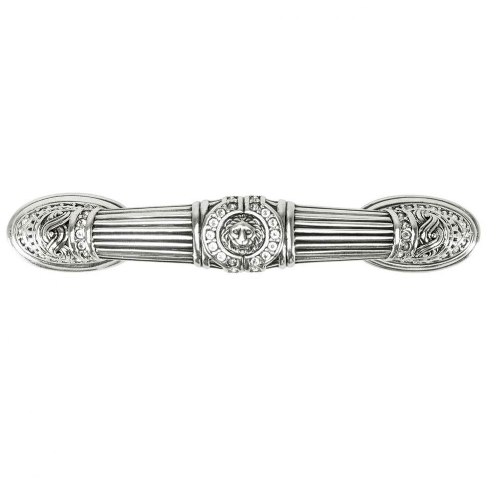 3'' C To C Empire Pull W/ Horizontal Lion Motif; Clear Crystal; Burnish Silver Finish