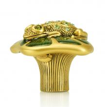Edgar Berebi 7157/3 - Frog Knob; Watercress With Peridot Crystal With Olivine Eyes Museum Gold Finish