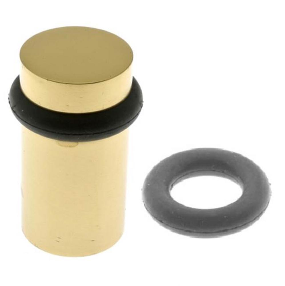 2-1/4'' Flat Top Stop, Black & Grey Rubber Ring Polished Brass No Lacquer