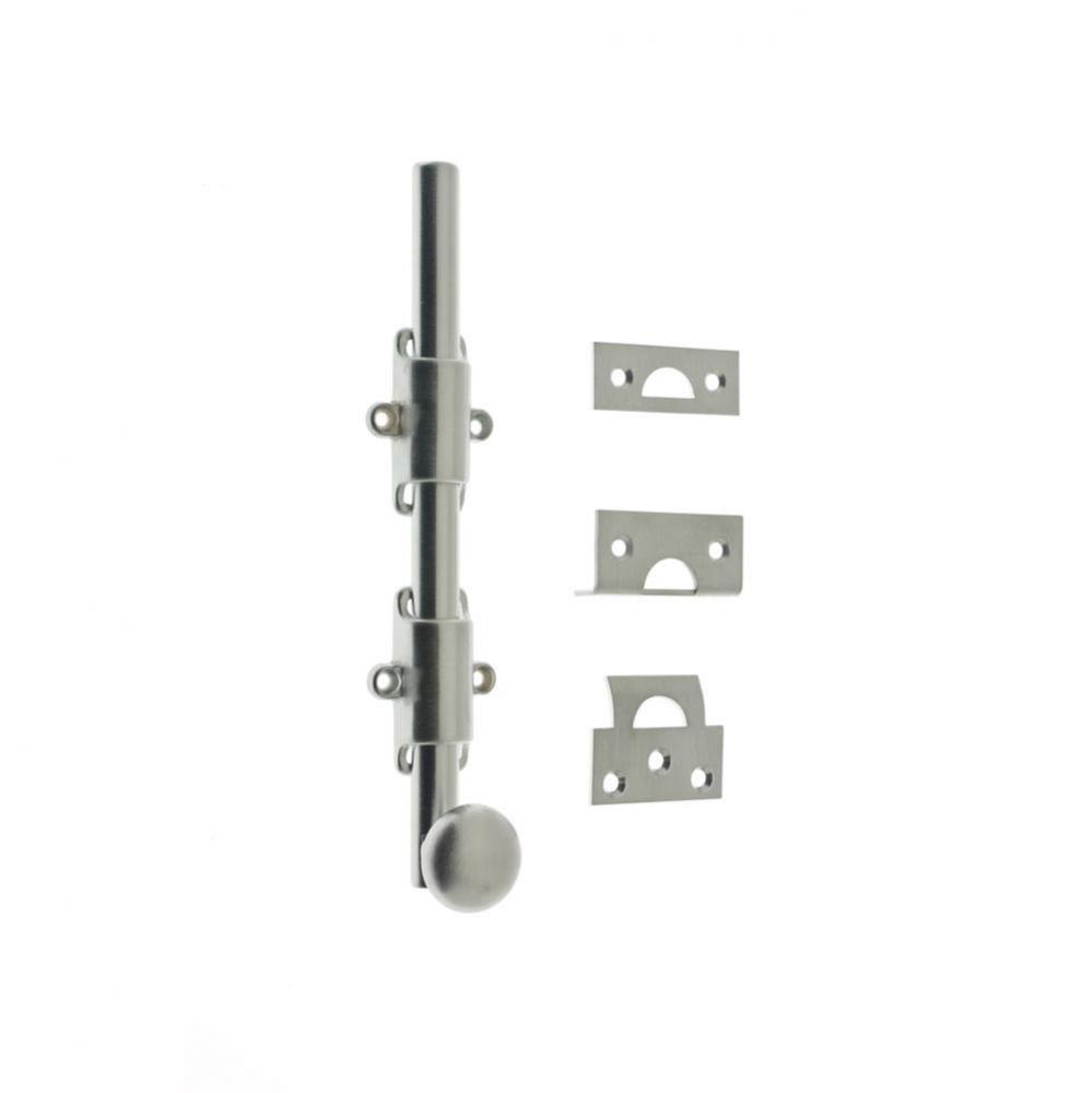 8'' Decorative Surface Bolt 5/8'' Dia. W/ Round Knob Satin Chrome