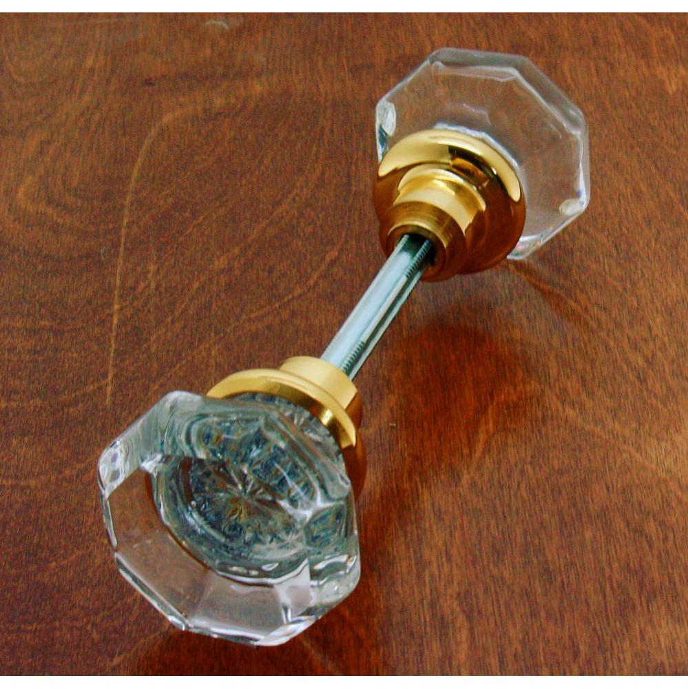 Octagonal Crystal Knob W/ Solid Brass Shank (Two Knobs W/ Spindle) Polished Brass