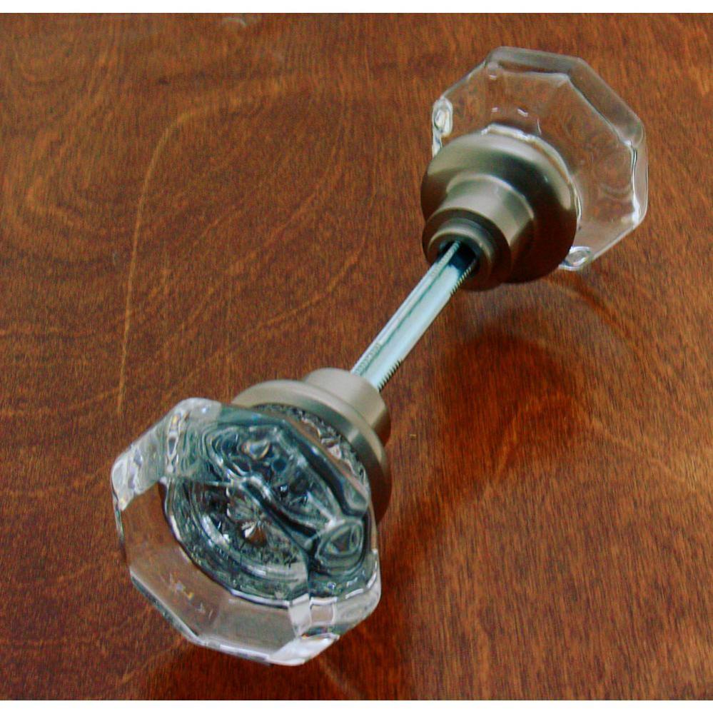 Octagonal Crystal Knob W/ Solid Brass Shank (Two Knobs W/ Spindle) Satin Nickel