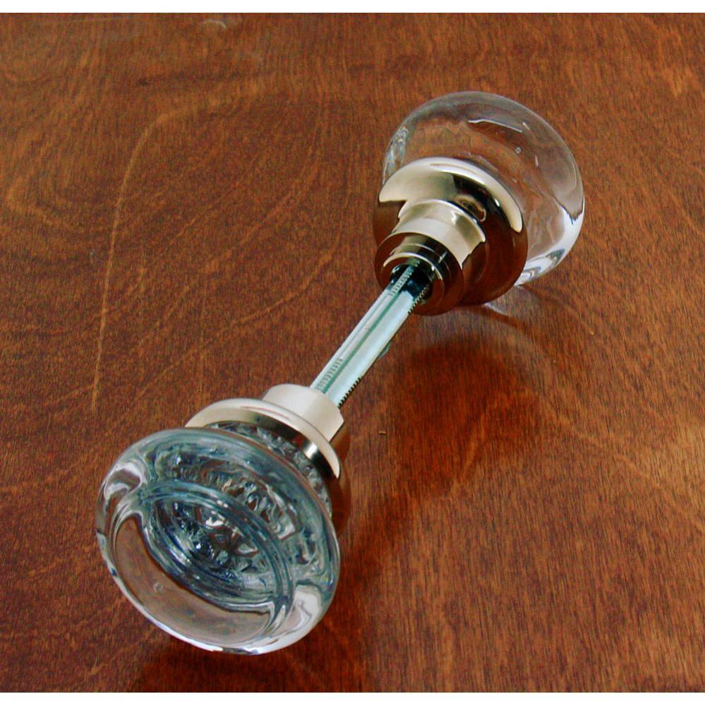 Round Crystal Knob W/ Solid Brass Shank (Two Knobs W/ Spindle) Bright Nickel