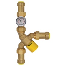 Nibco H-76203W-Y-TG - 3/4 Psh Lf Br Y-Tmv With Ck & Temp Gauge